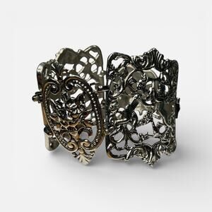 Vintage Coro Panel Bracelet Gothic Victorian Revival Ornate Silver Tone